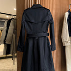 Women's mid-length gabardine double-breasted windproof trench coat