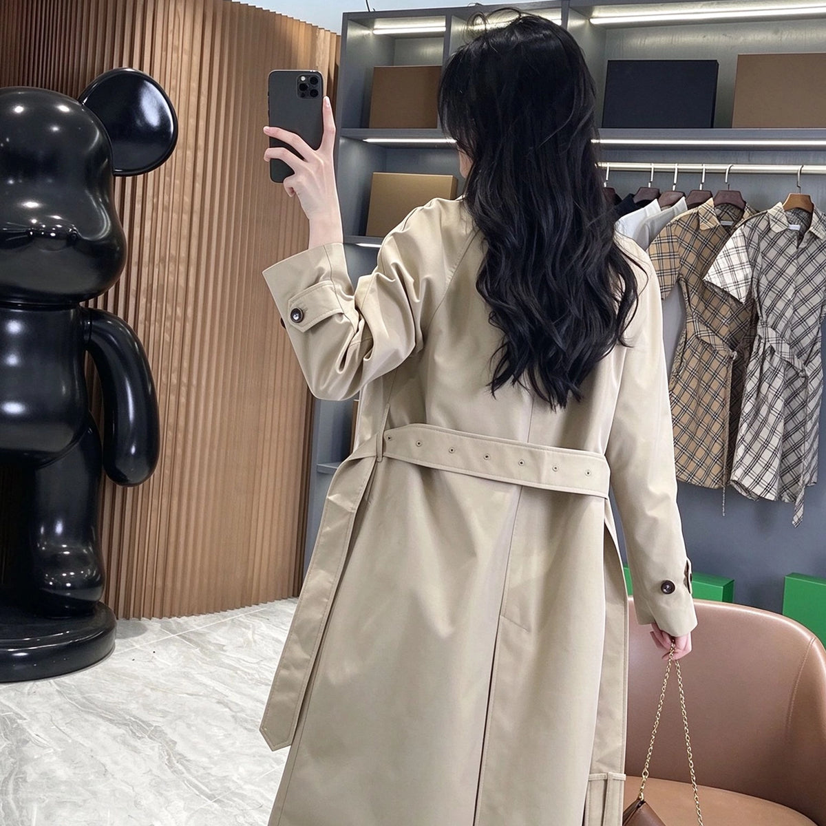 Women's Long Cotton Twill Lightweight Coat - Khaki
