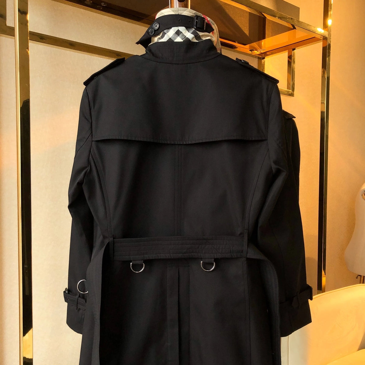 Men's Classic Mid-Length Trench Coat - Black