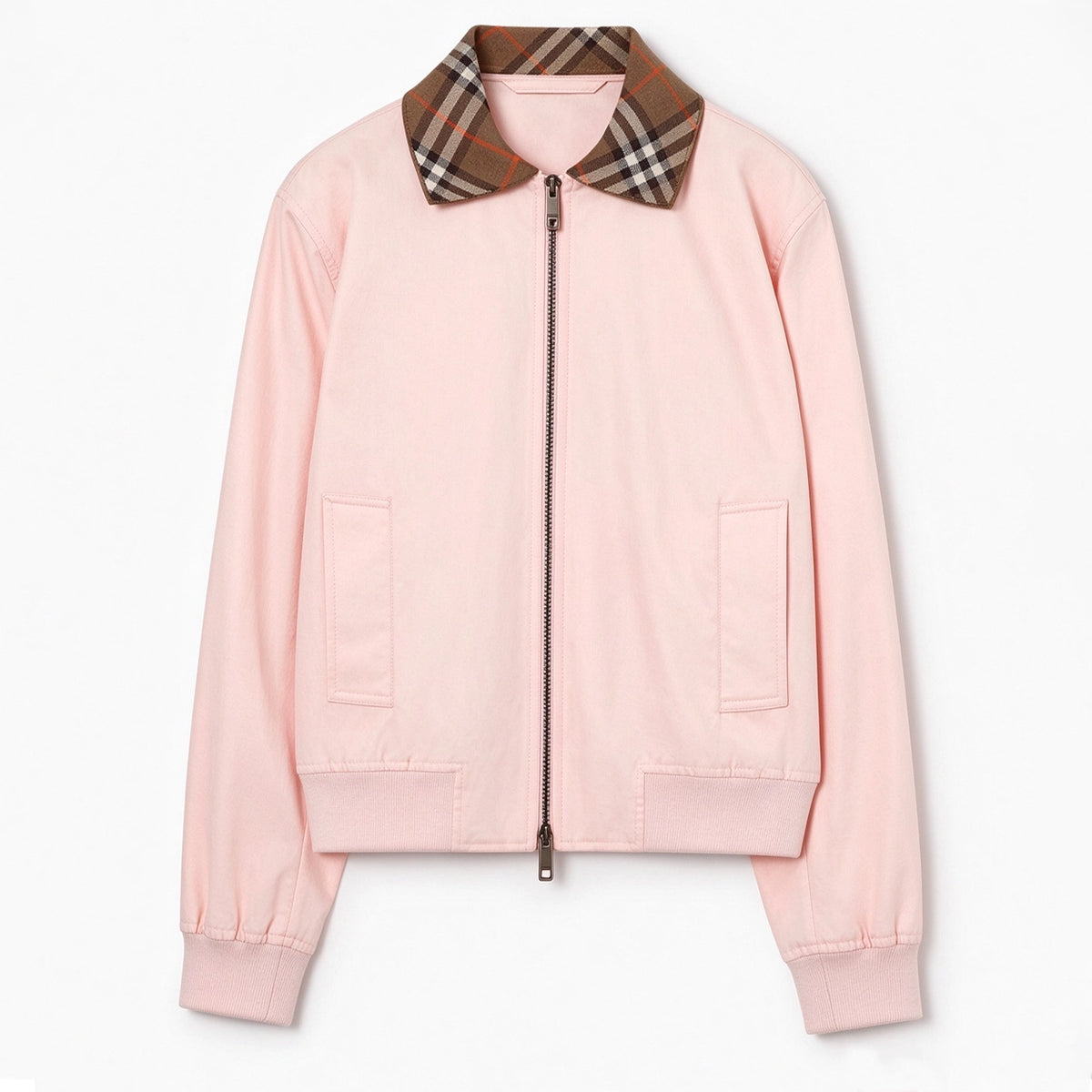 British-style short Harrington jacket, lightweight gabardine windbreaker for women - Tundra White, Pink Pearl