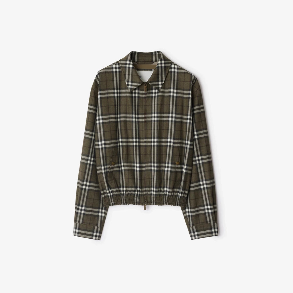 Unisex Plaid Patchwork Wool Harrington Jacket