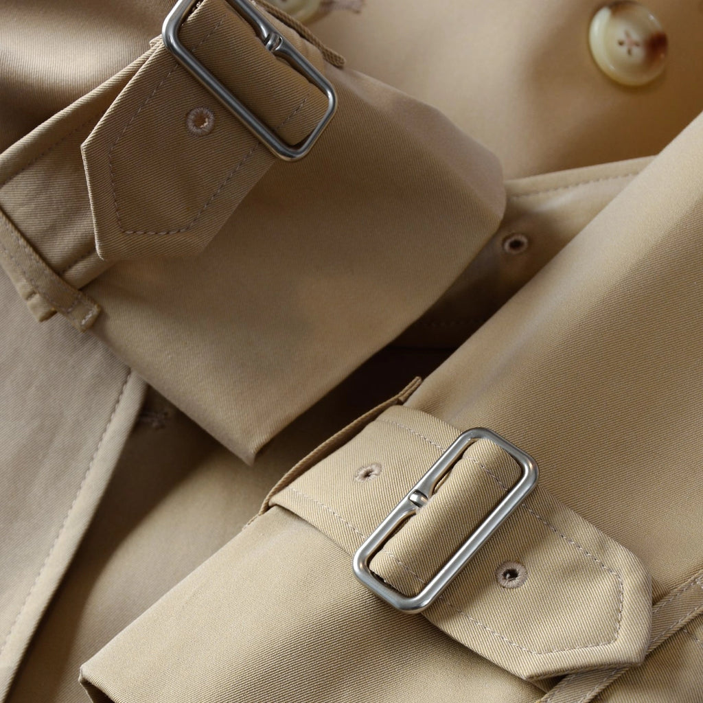 Women's Metal Button Cotton Blend Mid-Length Trench Coat - Khaki