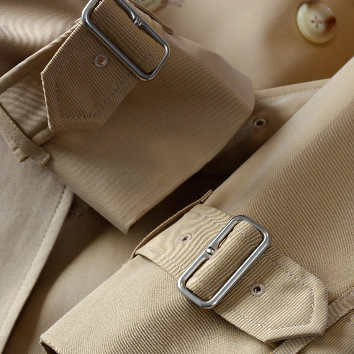 Women's Metal Button Cotton Blend Mid-Length Trench Coat - Khaki