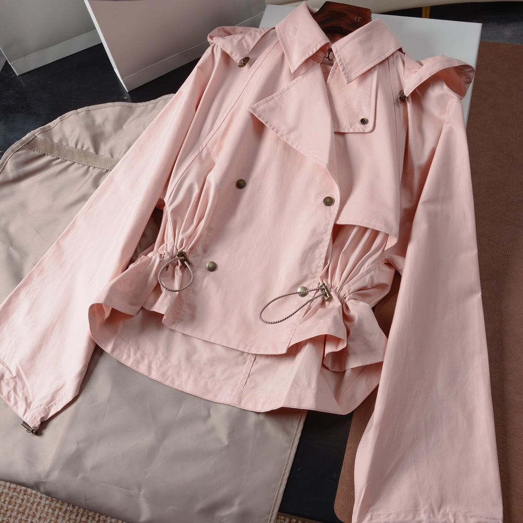 Women's lightweight gabardine hooded trench coat - floral pink, olive green, navy blue