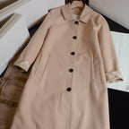 Women's Mid-Length Lightweight Reversible Plaid Trench Coat - Loose Casual Windbreaker in Khaki