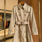 Women's mid-length gabardine double-breasted windproof trench coat