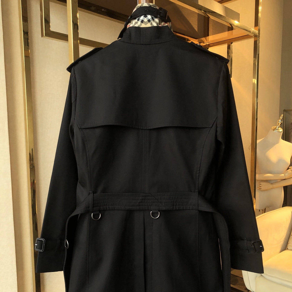 Men's Short Gabardine Trench Coat - Khaki, Black
