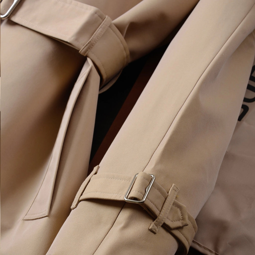 Women's Mid-Length Gabardine Trench Coat - Khaki, Black