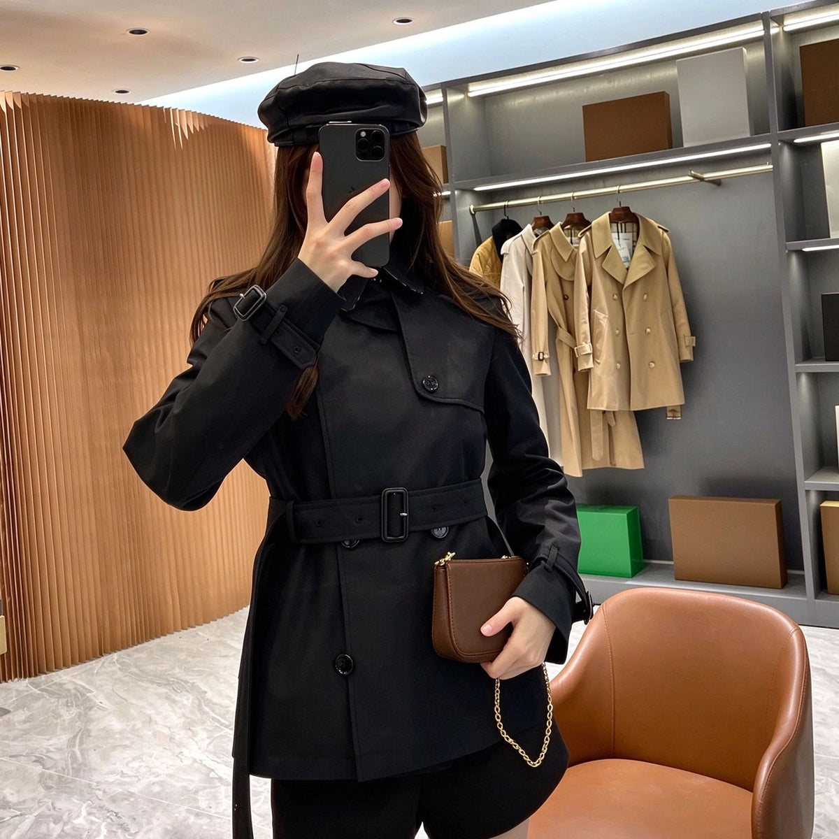 Short Slim-Fit Cotton-Blend Windproof Trench Coat