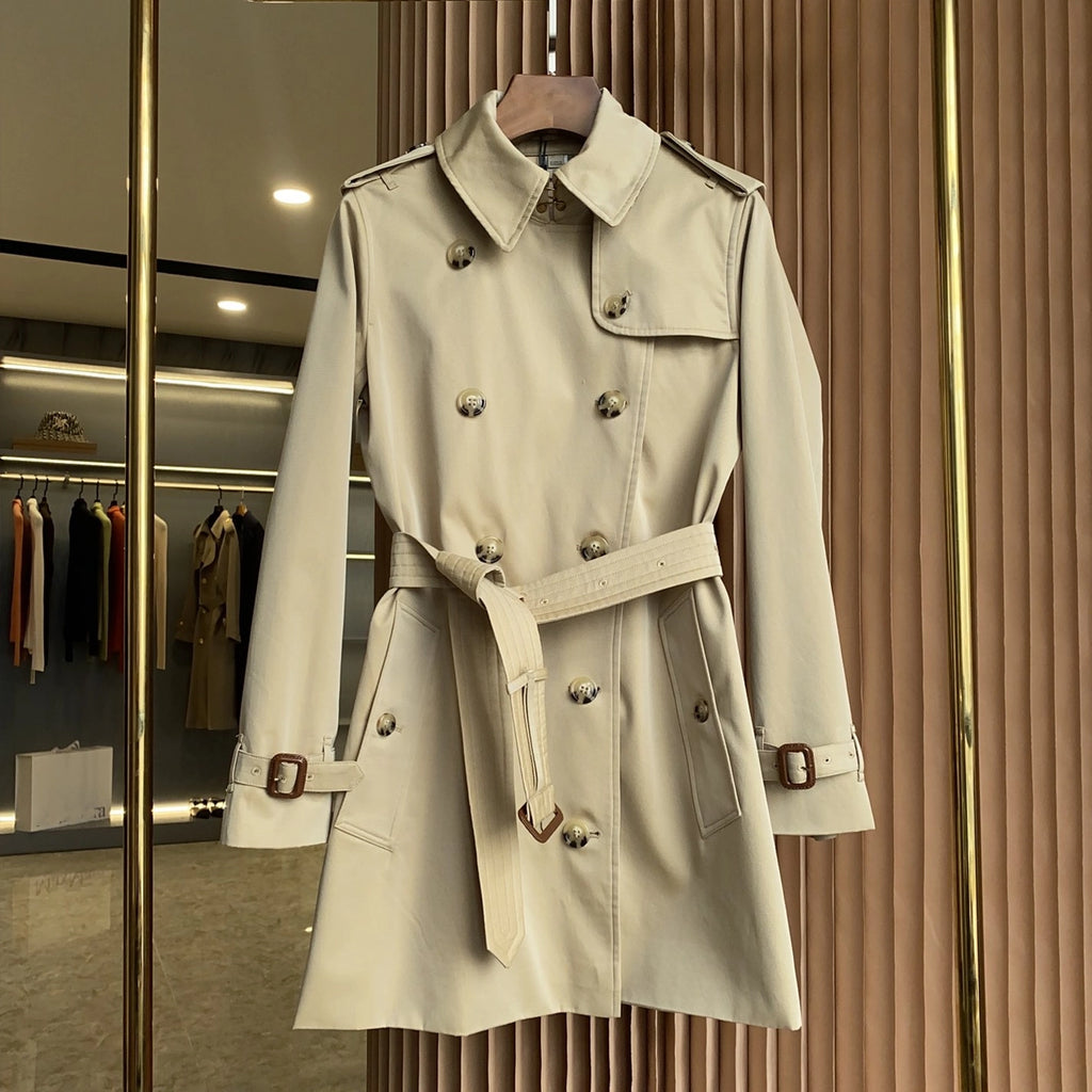 Women's Short Gabardine Double-Breasted Windbreaker Jacket - Available in Two Colors