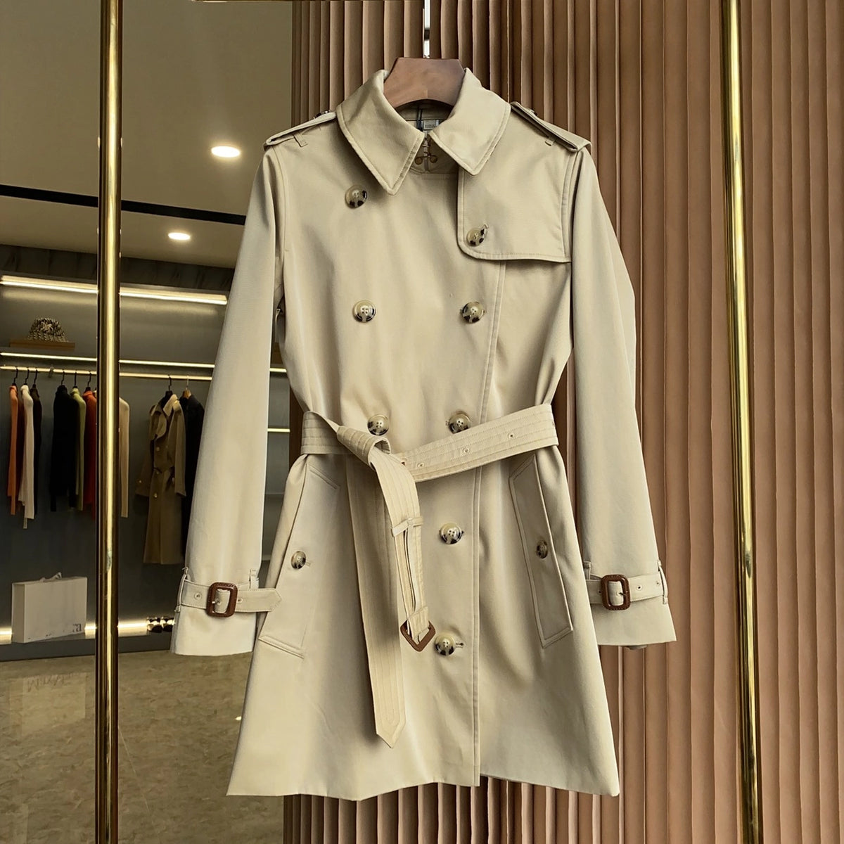 Women's Short Gabardine Double-Breasted Windbreaker Jacket - Available in Two Colors