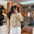 Women's Short Lightweight Trench Coat, Vintage Suede Lapel Jacket - Khaki, Army Green