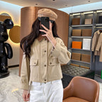 Women's Short Lightweight Trench Coat, Vintage Suede Lapel Jacket - Khaki, Army Green