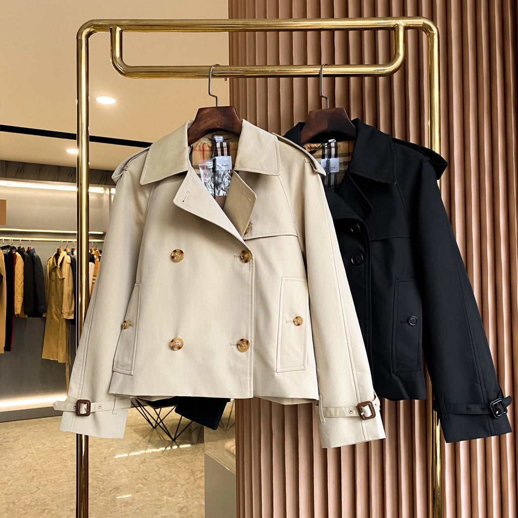 Women's Stand Collar Cotton Twill Short Trench Coat - Available in Two Colors