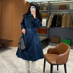 Long lightweight gabardine trench coat with belt, windproof jacket - Sailor Blue, Khaki
