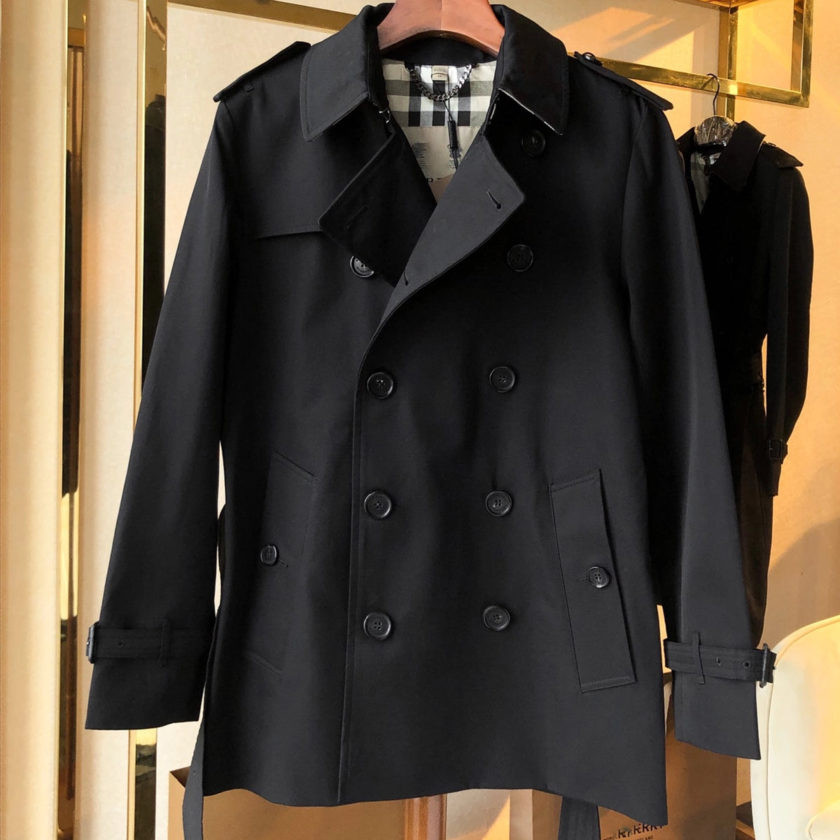 Men's Classic Short Trench Coat - Black