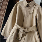 Women's Long Cotton Twill Lightweight Coat - Khaki