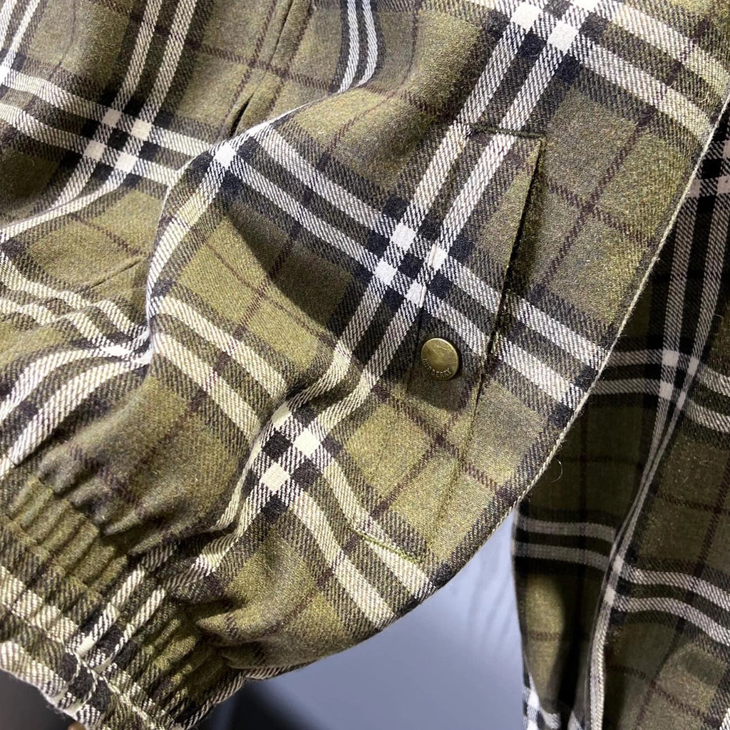 Unisex Plaid Patchwork Wool Harrington Jacket