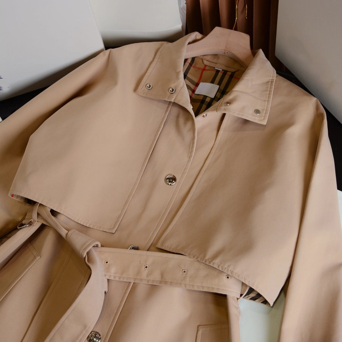 Women's Loose Cape-Style Lightweight Trench Coat, Shawl Casual Jacket - Khaki