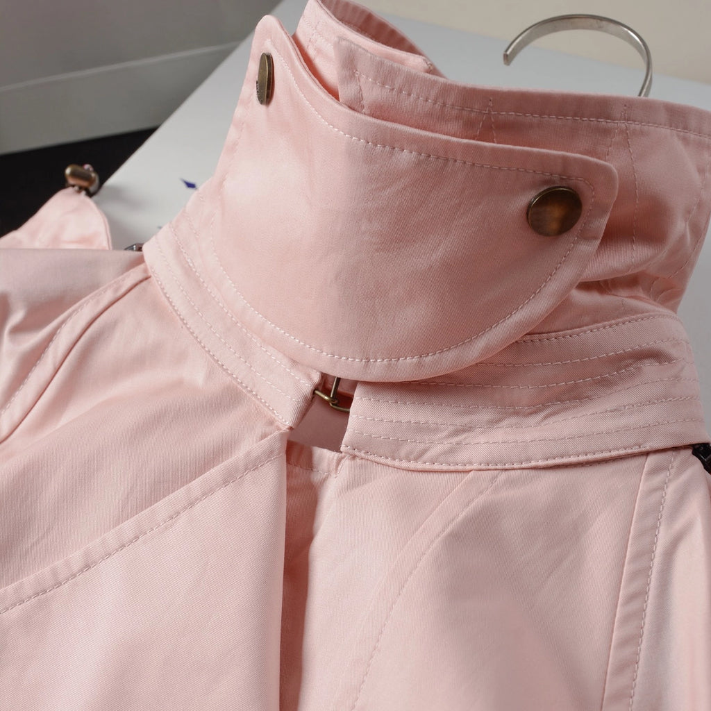 Women's lightweight gabardine hooded trench coat - floral pink, olive green, navy blue