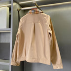Women's Checkered Collar Short Windbreaker - Khaki