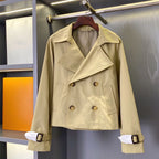 Women's Short Cotton-Blend Earth-Tone Windproof Trench Coat