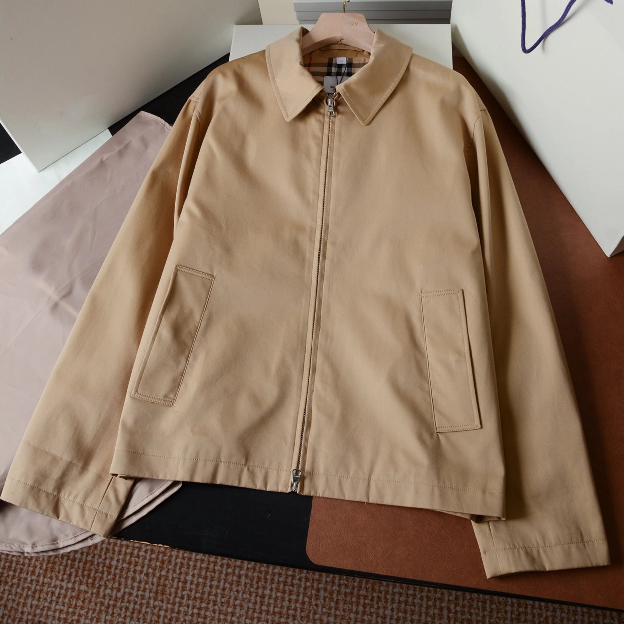 Loose Lapel Gabardine Jacket, Simple Cotton Windbreaker - Khaki, Black