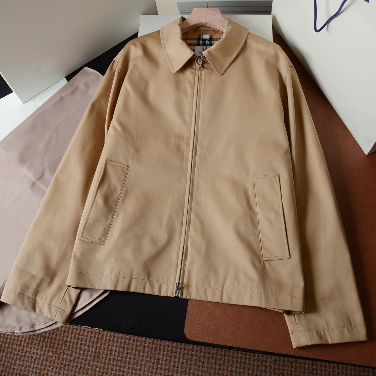 Loose Lapel Gabardine Jacket, Simple Cotton Windbreaker - Khaki, Black