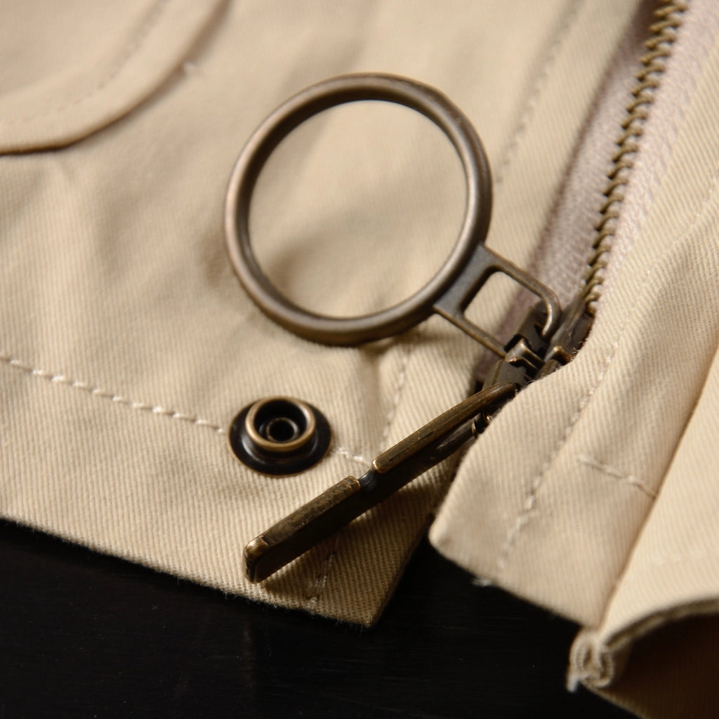 Women's Short Lightweight Trench Coat, Vintage Suede Lapel Jacket - Khaki, Army Green
