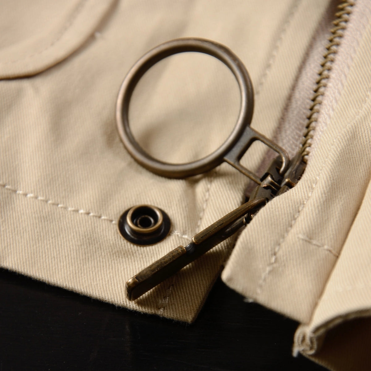 Women's Short Lightweight Trench Coat, Vintage Suede Lapel Jacket - Khaki, Army Green