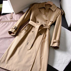Women's Long Gabardine Lightweight Windproof Coat - Khaki, Black