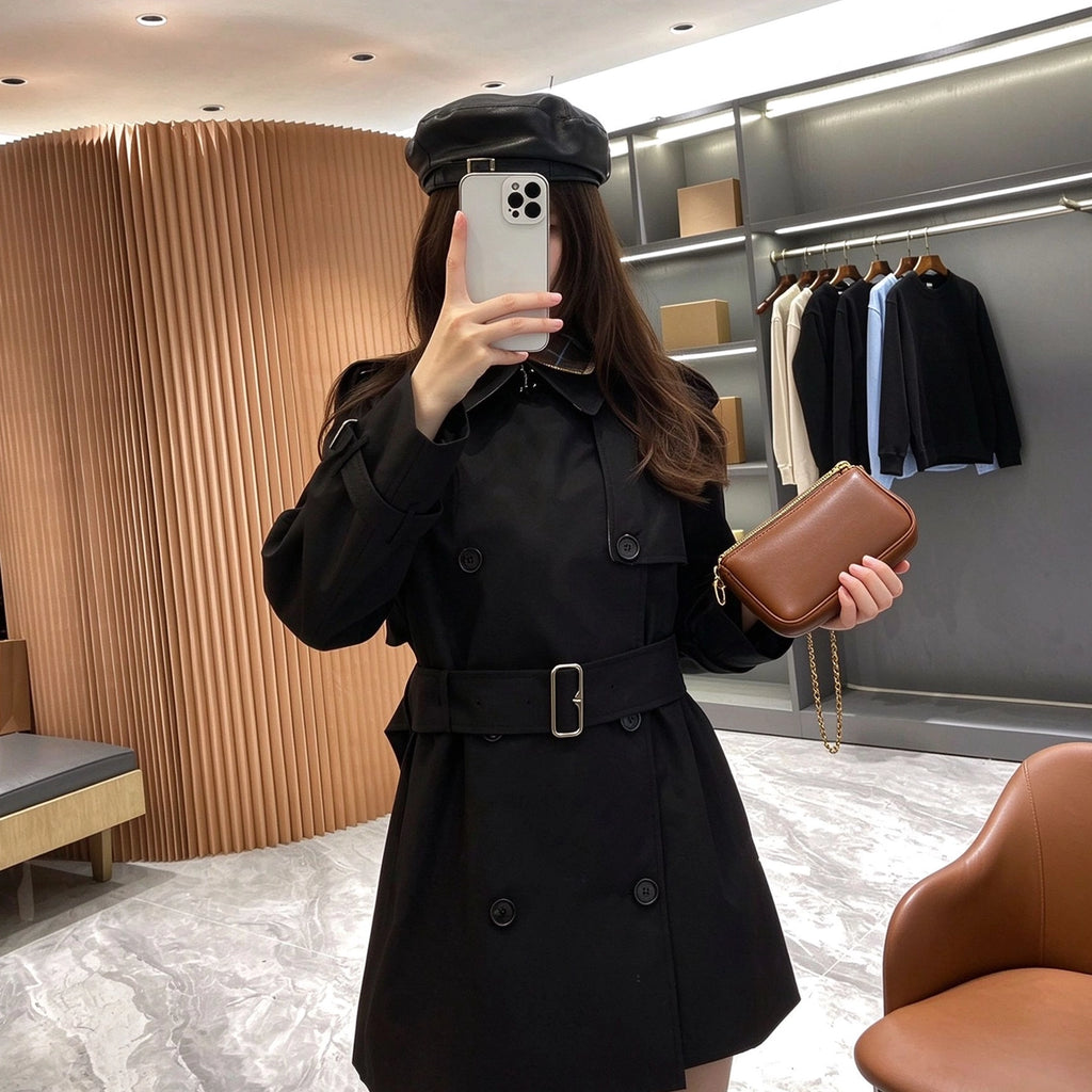 Short Detachable Collar Gabardine Trench Coat - Available in Two Colors