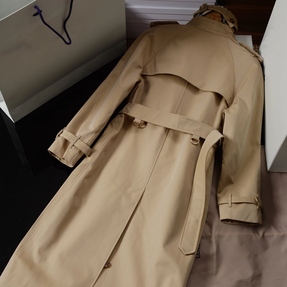 Women's Lined Printed Double-Breasted Belted Trench Coat - Khaki