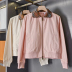 British-style short Harrington jacket, lightweight gabardine windbreaker for women - Tundra White, Pink Pearl