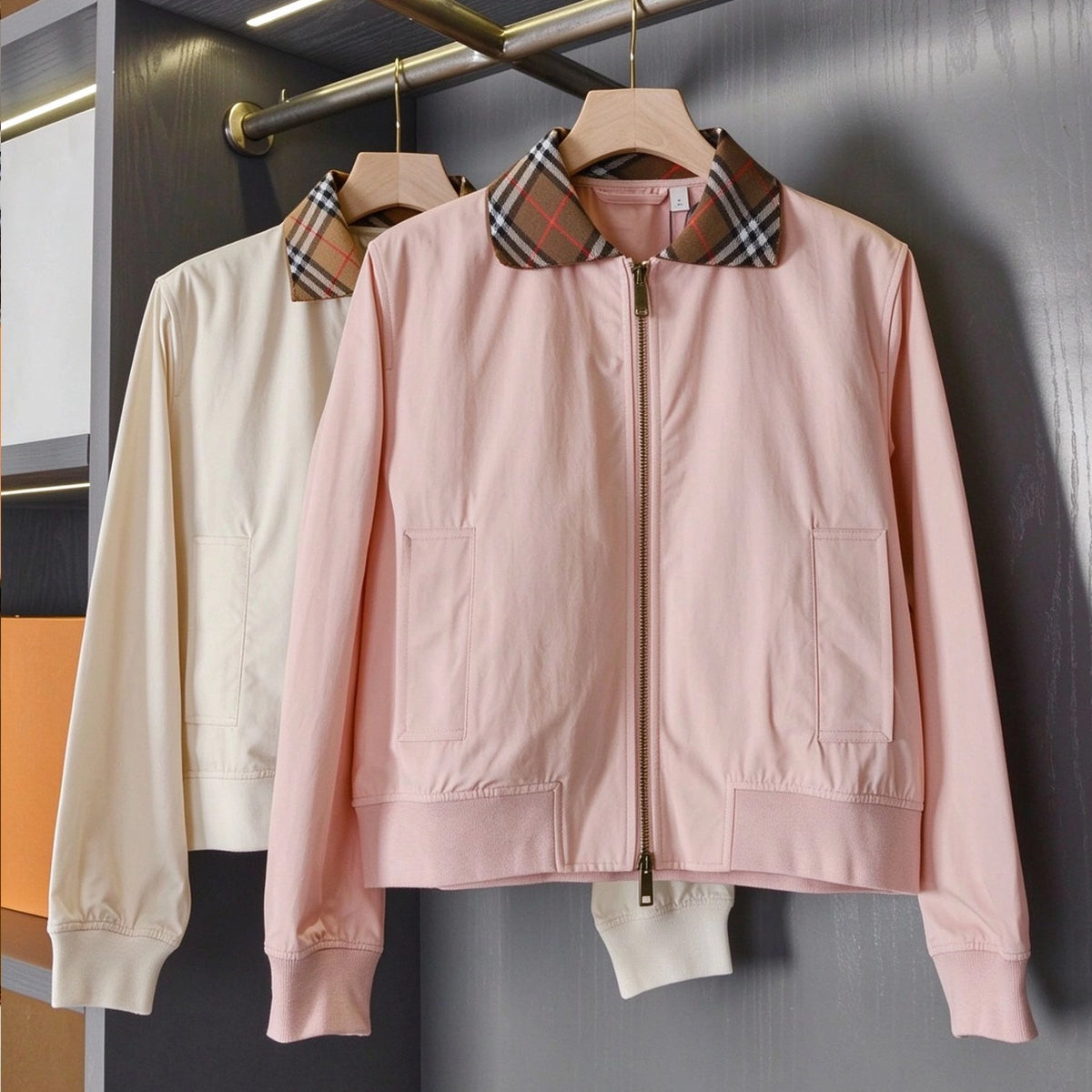 British-style short Harrington jacket, lightweight gabardine windbreaker for women - Tundra White, Pink Pearl
