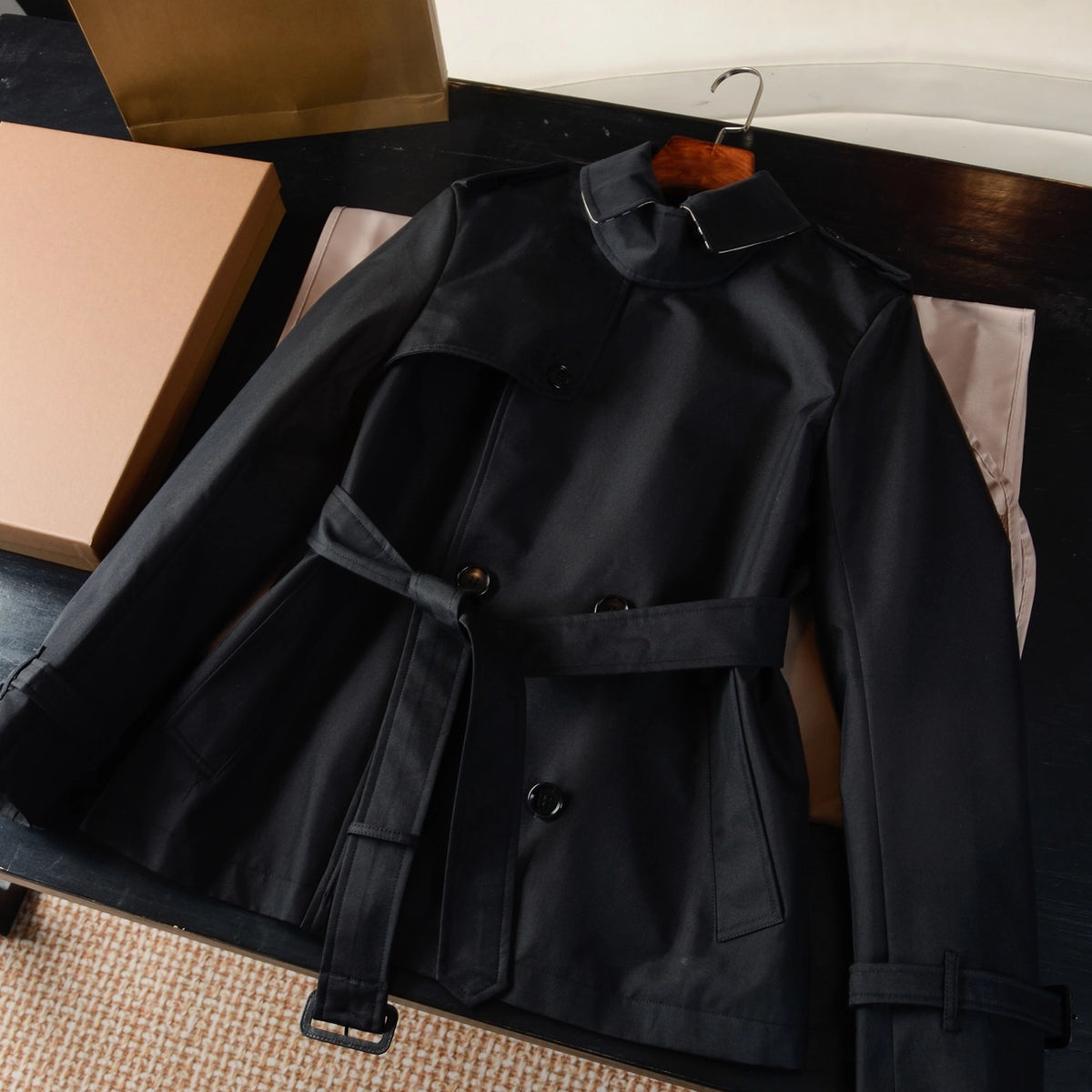 Short Slim-Fit Cotton-Blend Windproof Trench Coat