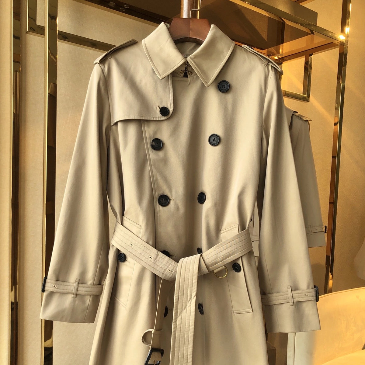 Men's Classic British-Style Long Trench Coat - Khaki
