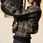Unisex Plaid Patchwork Wool Harrington Jacket