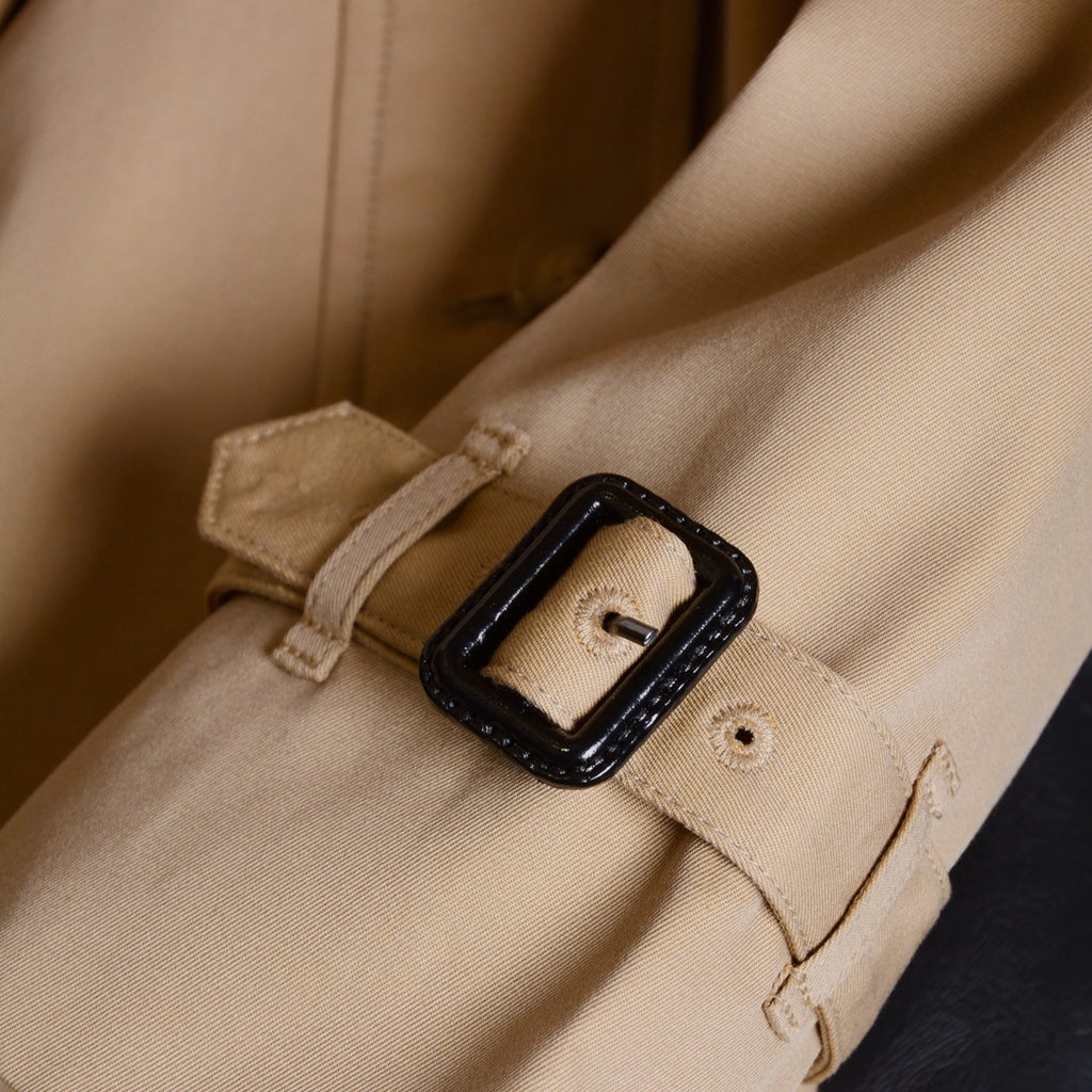 British-style long gabardine trench coat, classic fitted trench jacket - Khaki, black