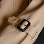 British-style long gabardine trench coat, classic fitted trench jacket - Khaki, black