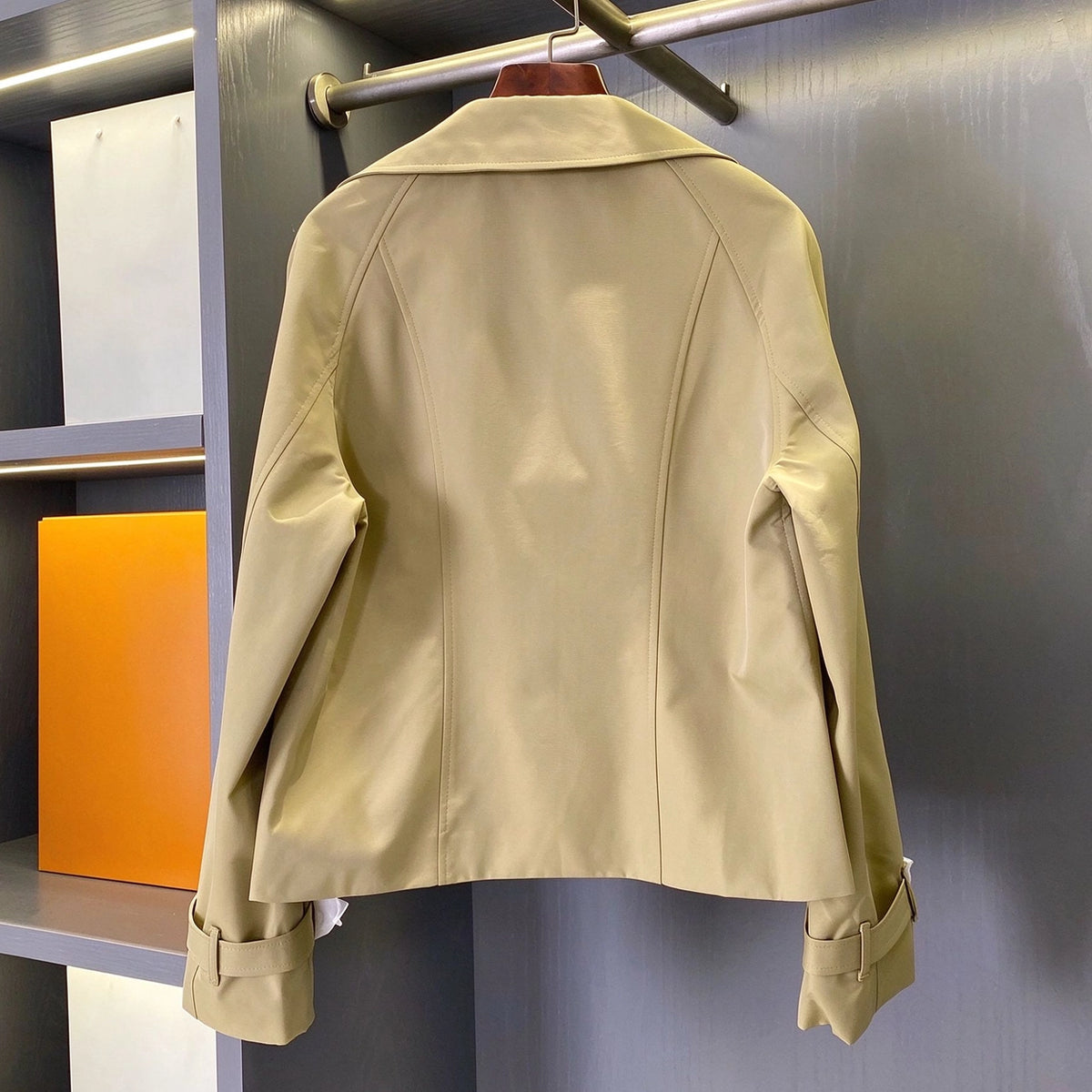 Women's Short Cotton-Blend Earth-Tone Windproof Trench Coat
