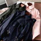 Women's lightweight gabardine hooded trench coat - floral pink, olive green, navy blue