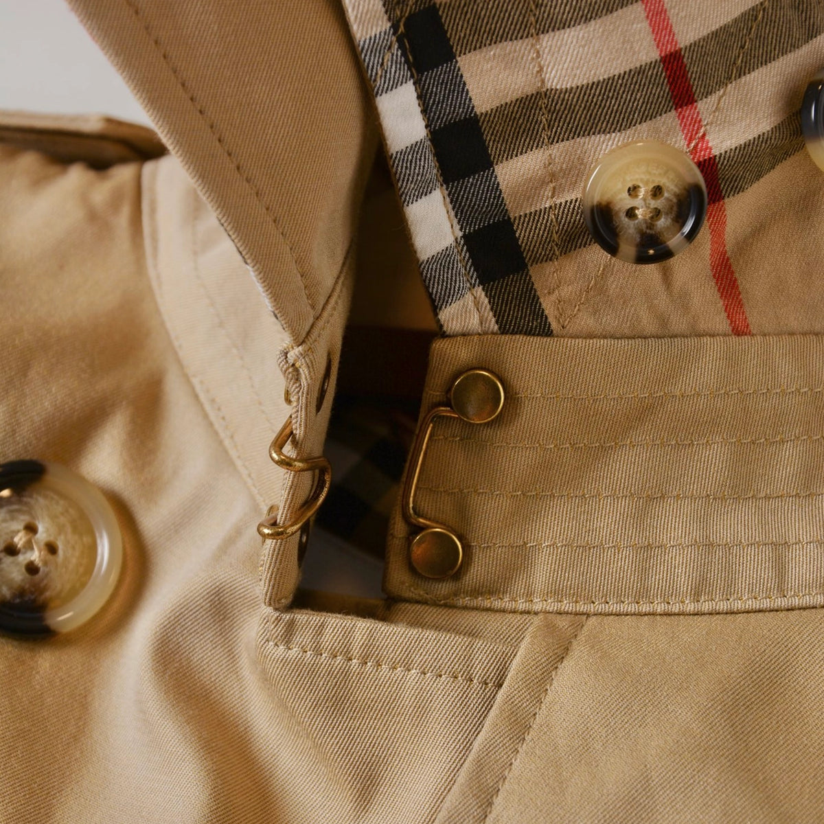 Short Gabardine Trench Coat, Waist-Defined Waterproof Jacket - Khaki, Black
