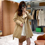 Women's Metal Button Cotton Blend Mid-Length Trench Coat - Khaki
