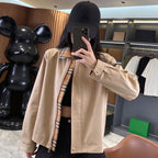 Women's Checkered Collar Short Windbreaker - Khaki