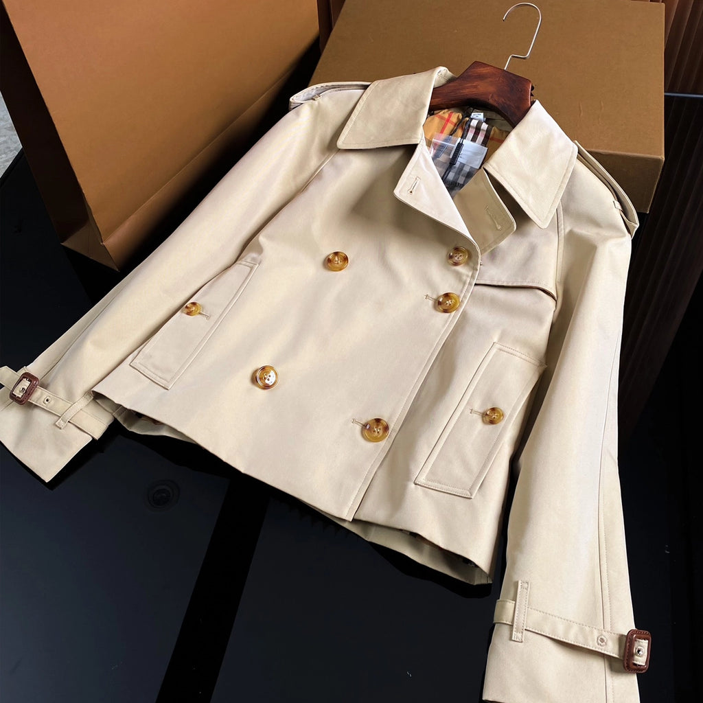 Women's Stand Collar Cotton Twill Short Trench Coat - Available in Two Colors