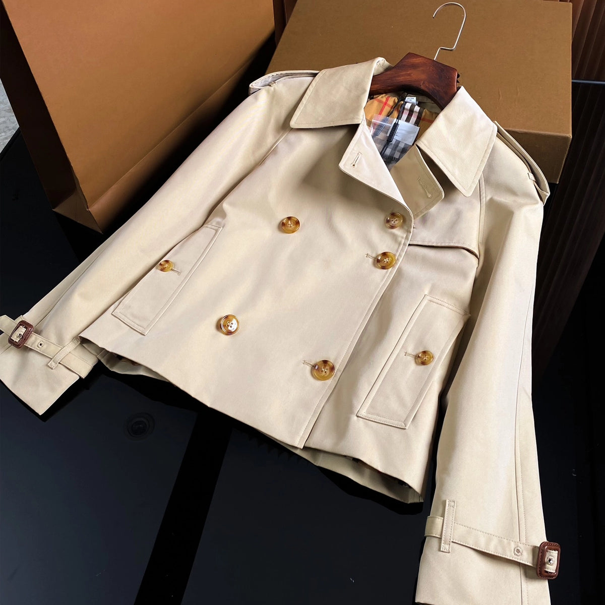 Women's Stand Collar Cotton Twill Short Trench Coat - Available in Two Colors