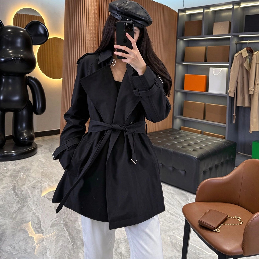 Women's Mid-Length Gabardine Trench Coat - Khaki, Black
