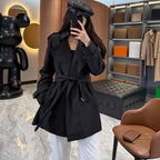 Women's Mid-Length Gabardine Trench Coat - Khaki, Black