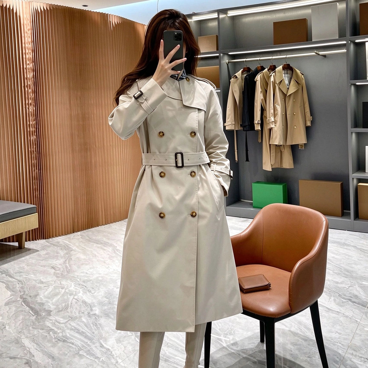 Women's Classic Long Gabardine Trench Coat
